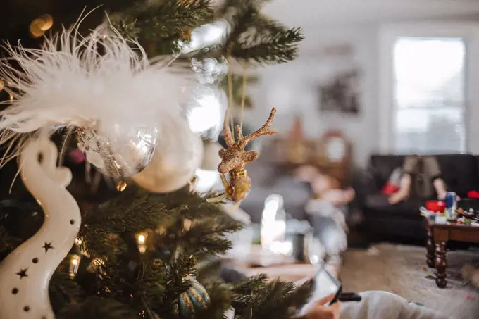 glittery reindeer ornament holiday tree