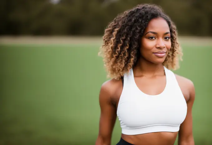 Portrait Afro American sporty woman training outdoors. Generative AI