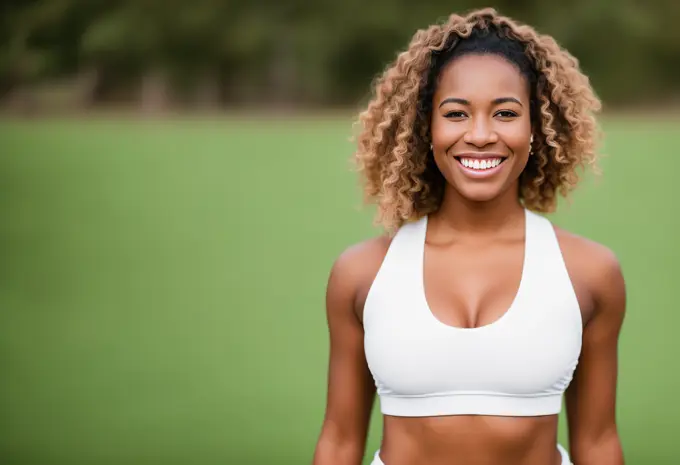 Portrait Afro American sporty woman training outdoors.  Generative AI