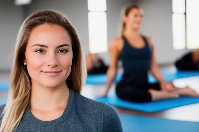 portrait of woman in progress yoga training. Generative AI