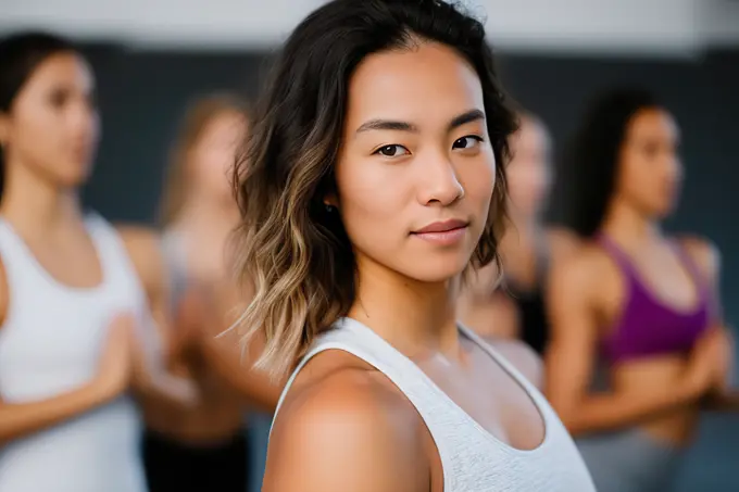 yoga training in progress in the gym.  Generative AI