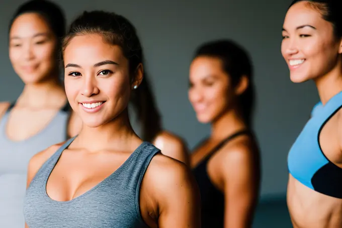 Group of people doing yoga class, health concept.  Generative AI