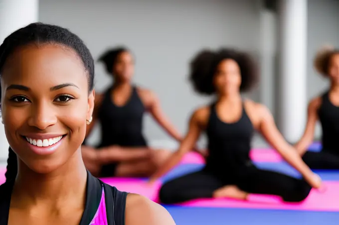 portrait of woman in progress yoga training. Generative AI