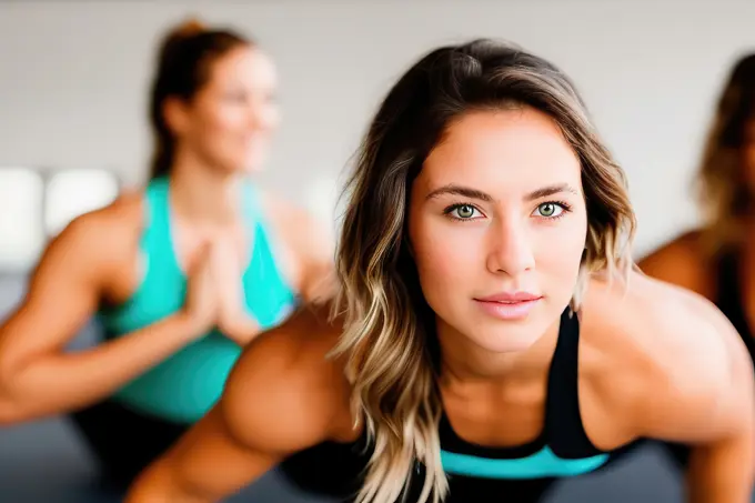 Group of people doing yoga class, sports concept. Generative AI