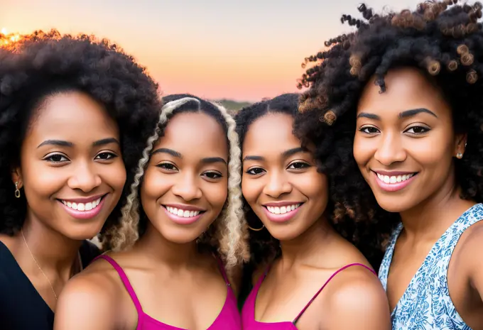 Cheerful female friends taking selife in yoga class. Generative AI