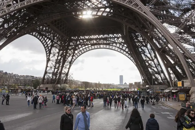 Tourists at Eiffel Tower, Paris, France