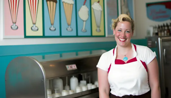 Image AI. Portrait of a Ice cream shop owner with big smile