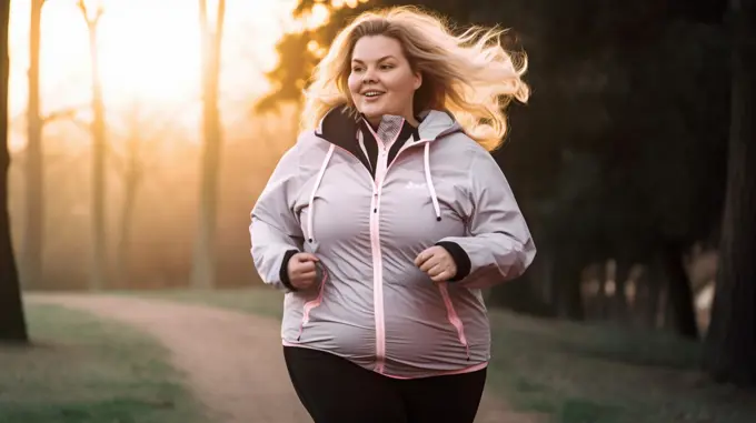 Image Generated AI. Breaking Stereotypes: Plus-Size Runner woman