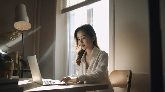 Image Generated AI. Entrepreneur asian woman working at home