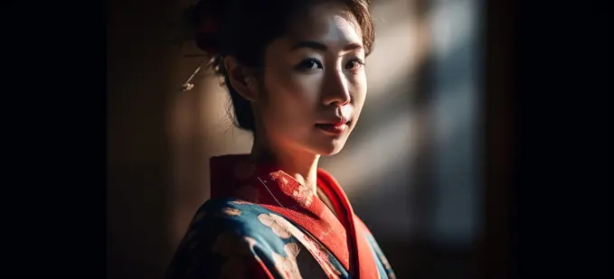 Image Generated AI. Portrait of a Japanese woman on  kimono