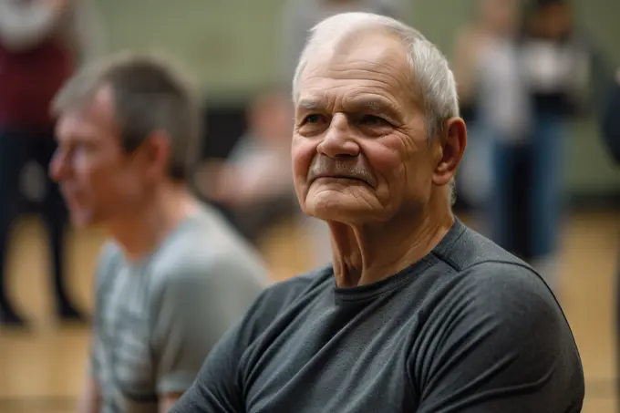 Older man enjoying his free time in a gym. Generative AI