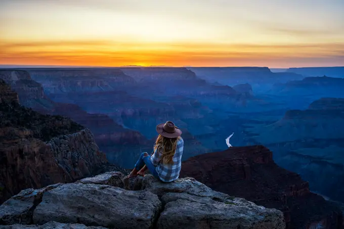 Woman Watching the Sunset in Grand Canyon