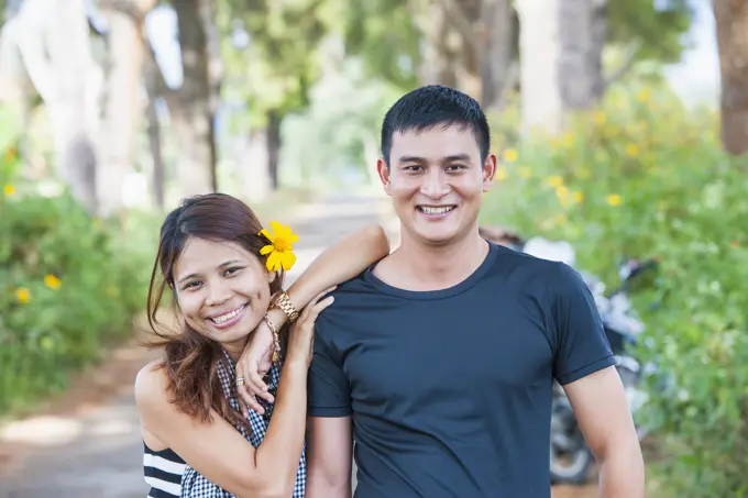 modern day Vietnamese couple in rural Vietnam