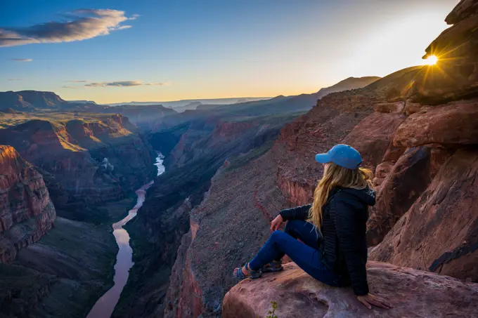 Woman Looking out over the Grand Canyon from Toroweap