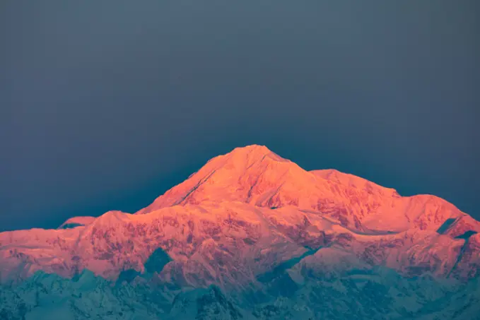 Alpenglow lights up Denali at sunrise