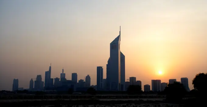 The city of Dubai at sunset