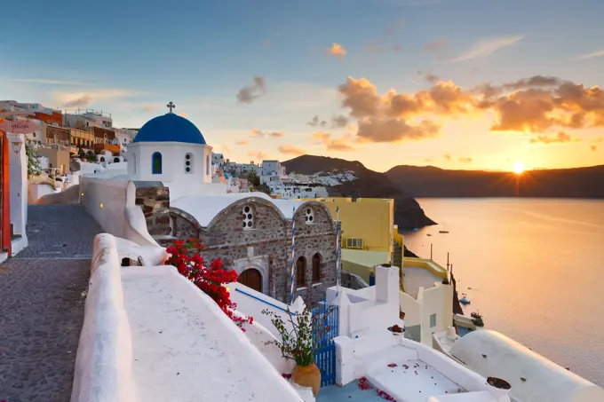 View of Oia village on Santorini island in Greece.