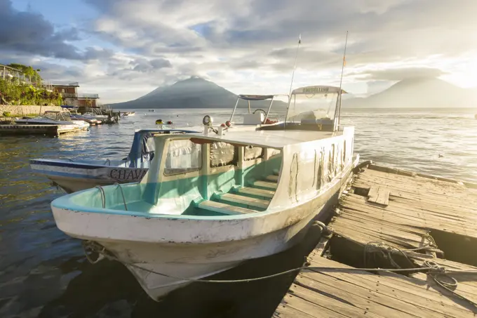 Transport boats docked at Panajachel, at Lake Atitlan, Guatemala.