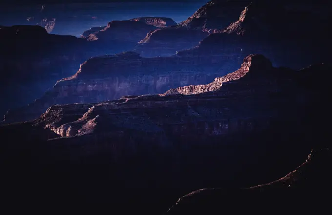 Ridges and valleys of Grand Canyon National Park, Arizona at sunset