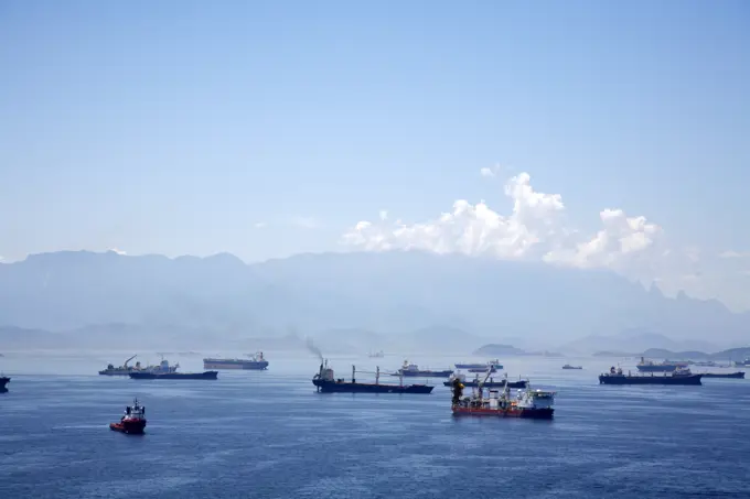 Cargo ships at Guanabara Bay, Rio de Janeiro, Brazil.