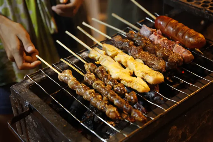 Grilled meat, Street food, Olinda, Pernambuco, Brazil.