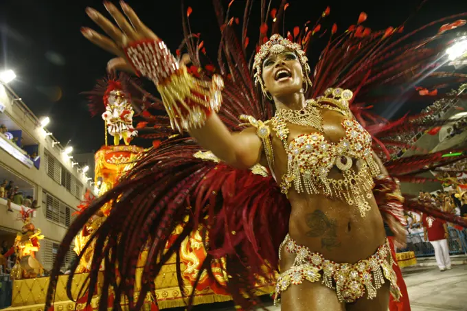 Carnival parade at the Sambodrome, Rio de Janeiro, Brazil.