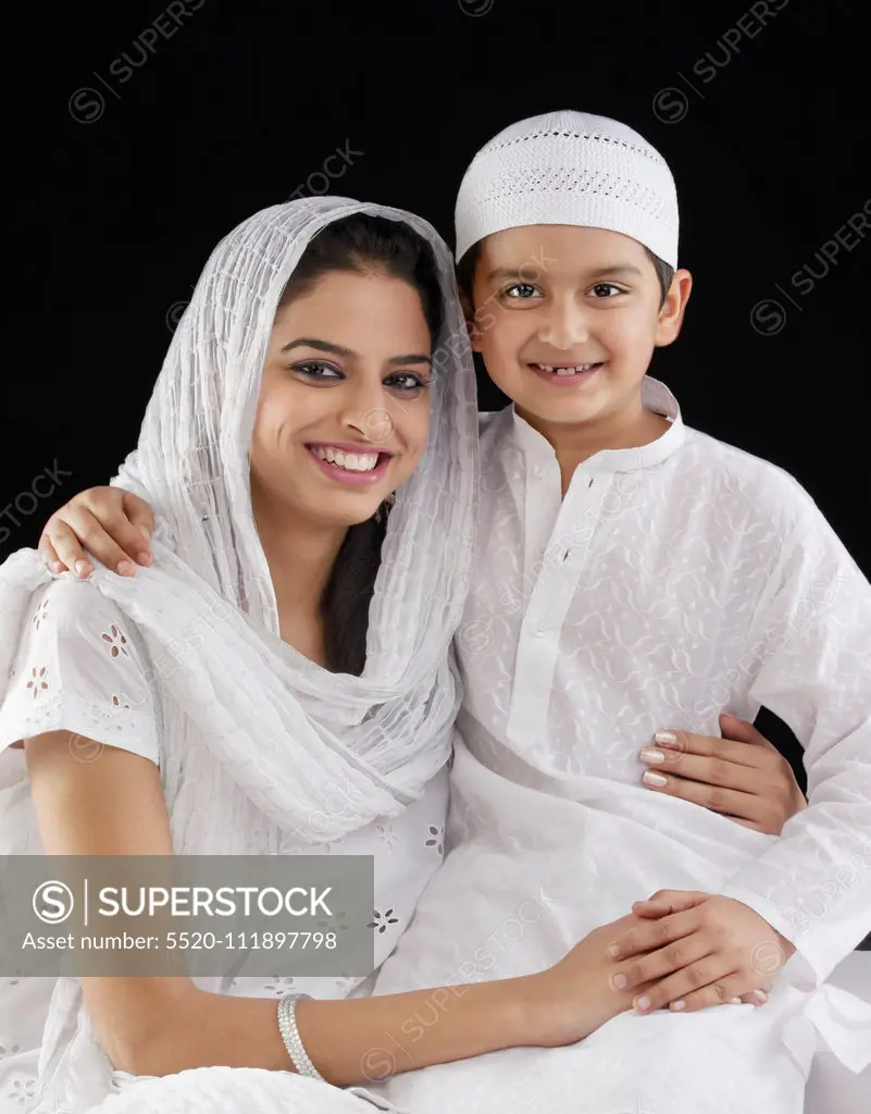 Portrait of a Muslim woman with her son