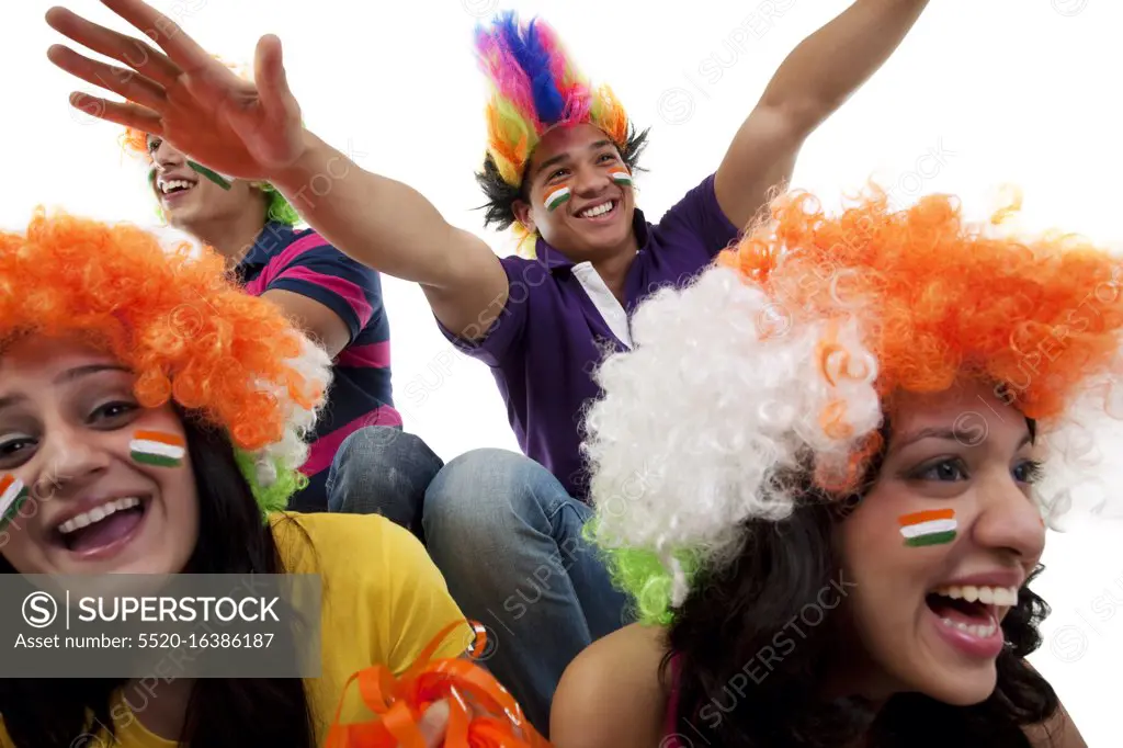 Youngsters with wigs cheering