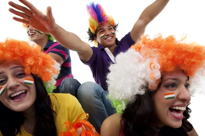 Youngsters with wigs cheering