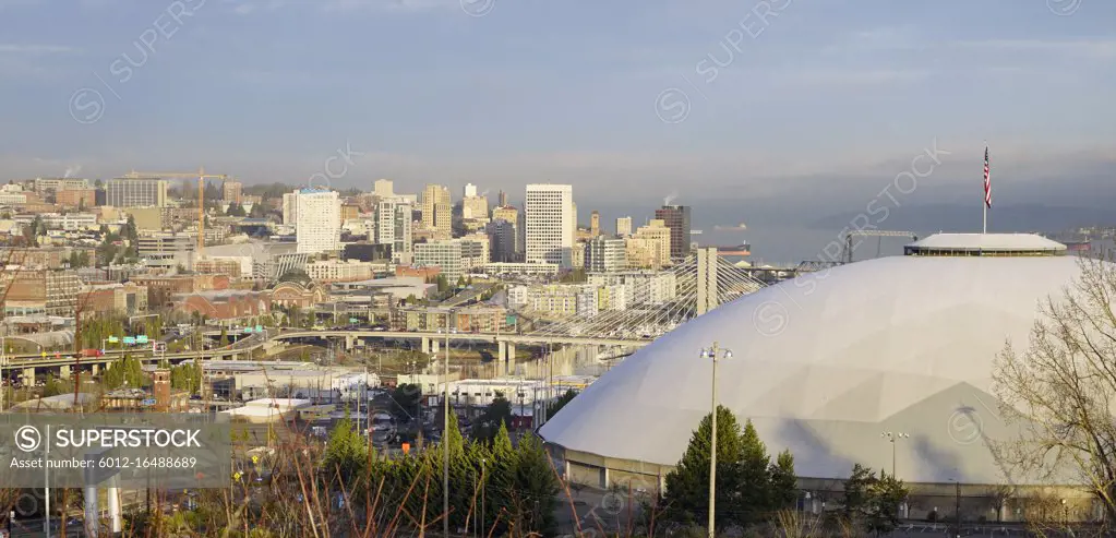 The Dome dominates the foreground in Tacoma Washington at Sunrise