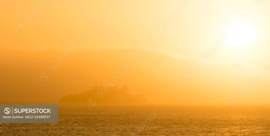 Only the islands outline is visable in this horizontal composition with Alcatraz Island