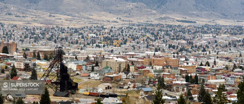 Downtown Butte Montana with winter setting in