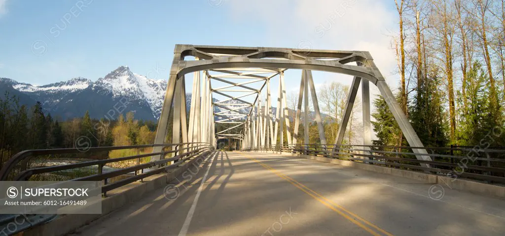 Pavement on bridge crossing the Sauk River in North Cascades