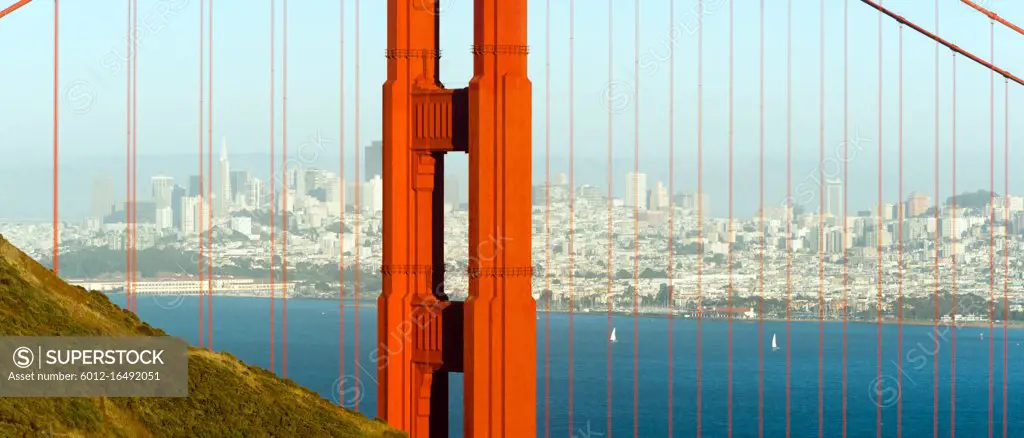 A view of the bay, Golden Gate Bridge and San Fracisco city skyline