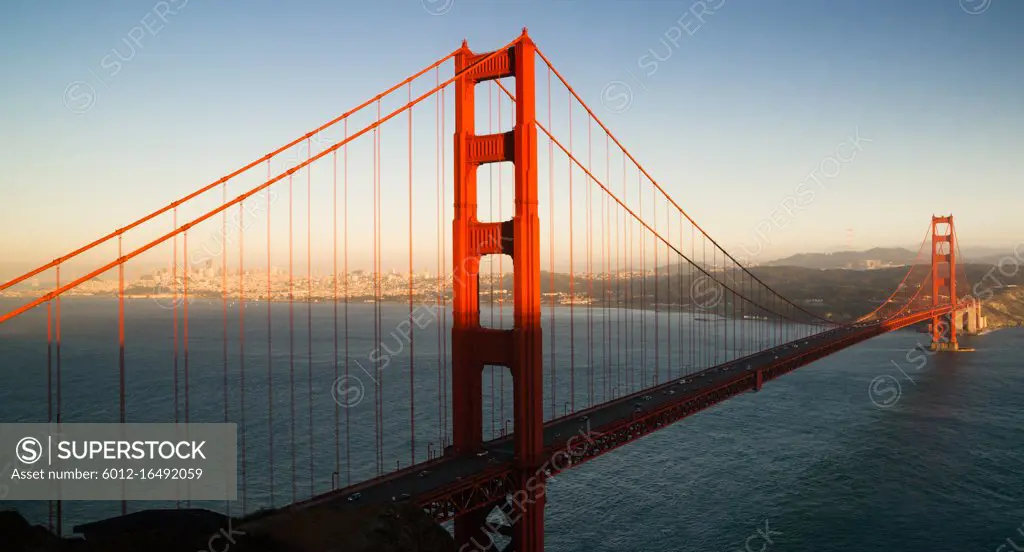 A view of the bay, Golden Gate Bridge and San Fracisco city skyline 