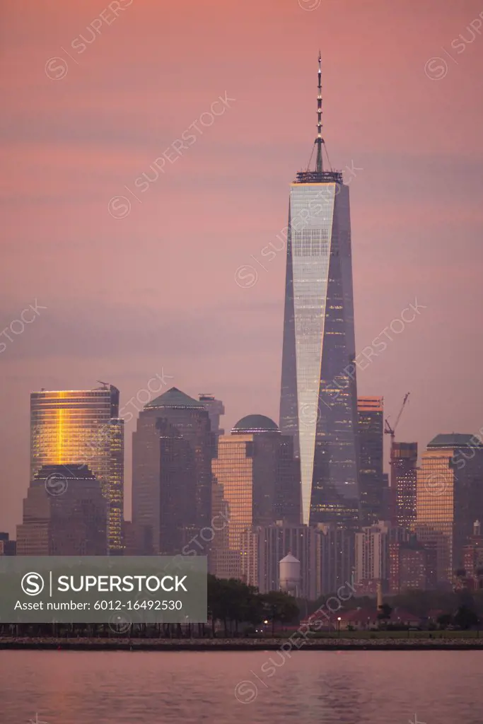 Manhattan is one of 5 Burroughs that make up New York City shown here at sunset