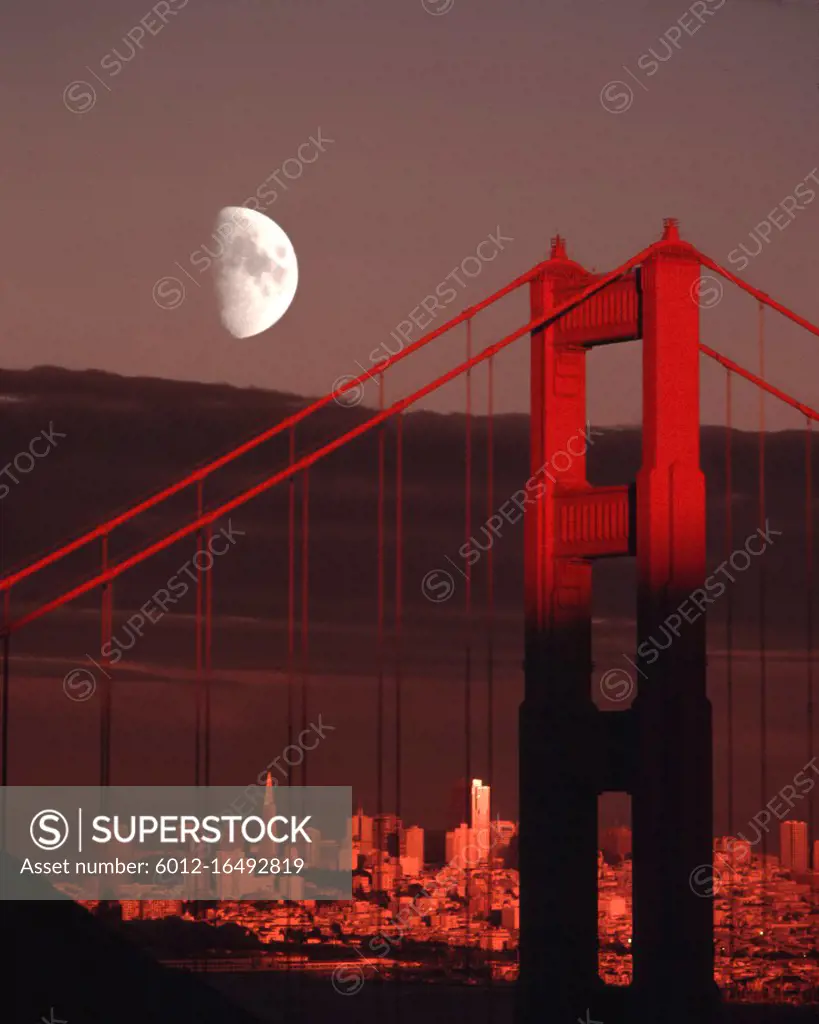 A dramatic moon over San Francisco California