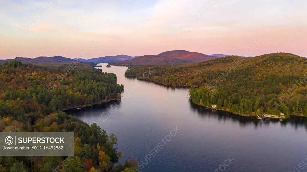 Fall color is more saturated at sunset near Long Lake Adirondack Park Mountains