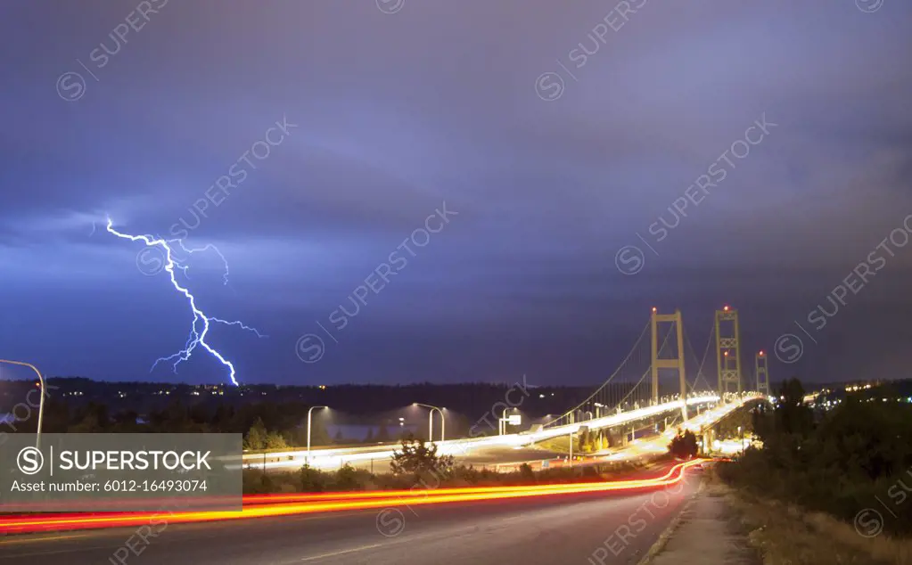 Highway 16 travels across the Narrows Bridge in Washington State