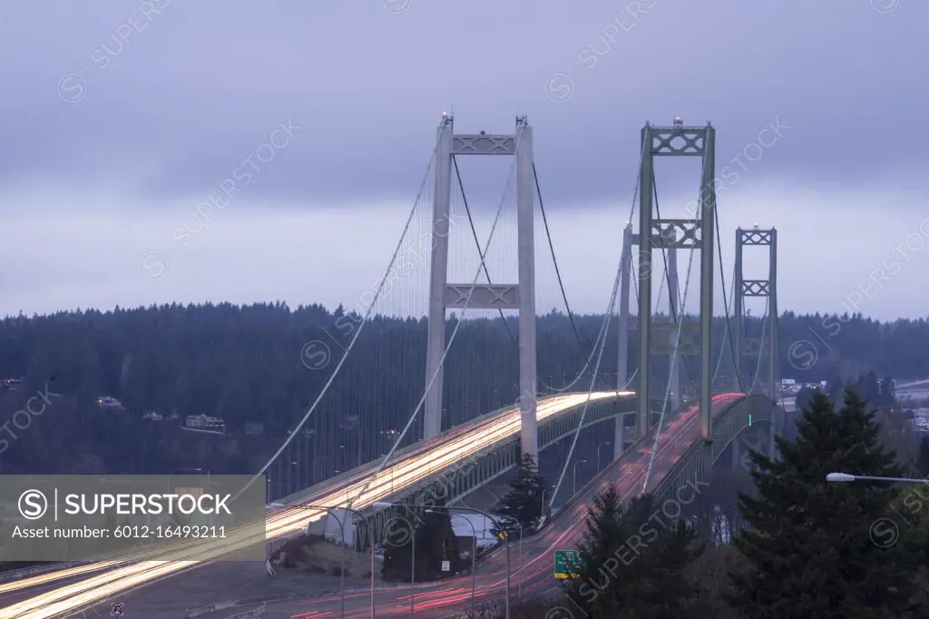 Commuters Travel Back and Forth Tacoma Narrows Bridges Tacoma