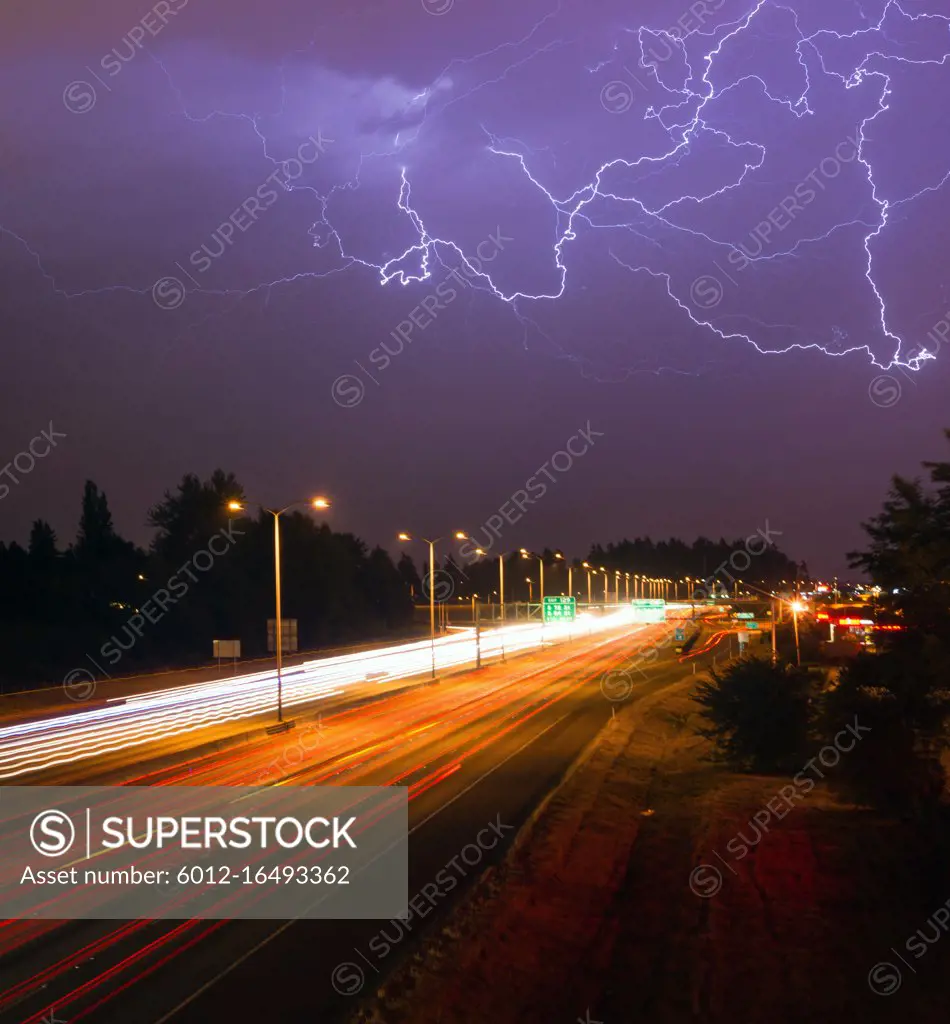 Lightning Bolts light up the sky late at night in Tacoma Washington