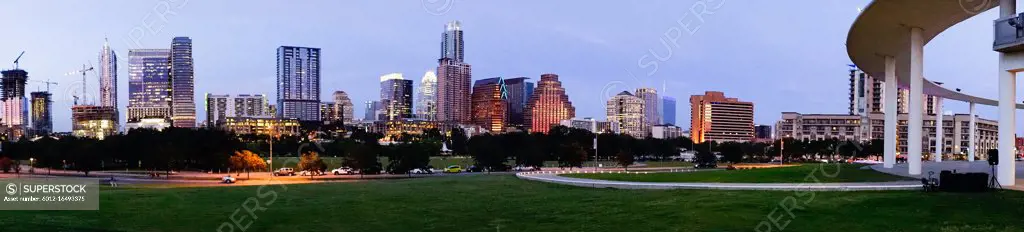 Beauitful dusk hits the city skyline downtown in the capital city of Texas