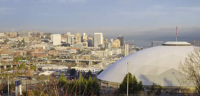The Dome dominates the foreground in Tacoma Washington at Sunrise