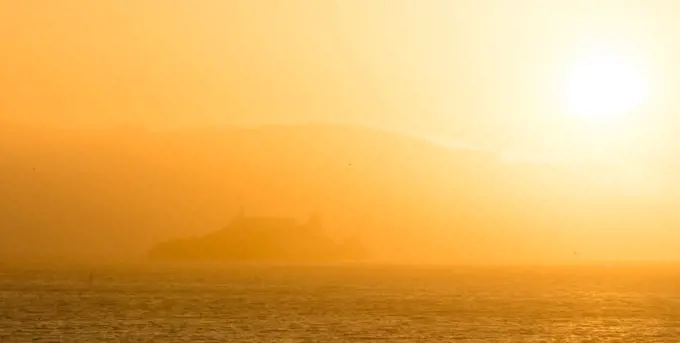 Only the islands outline is visable in this horizontal composition with Alcatraz Island