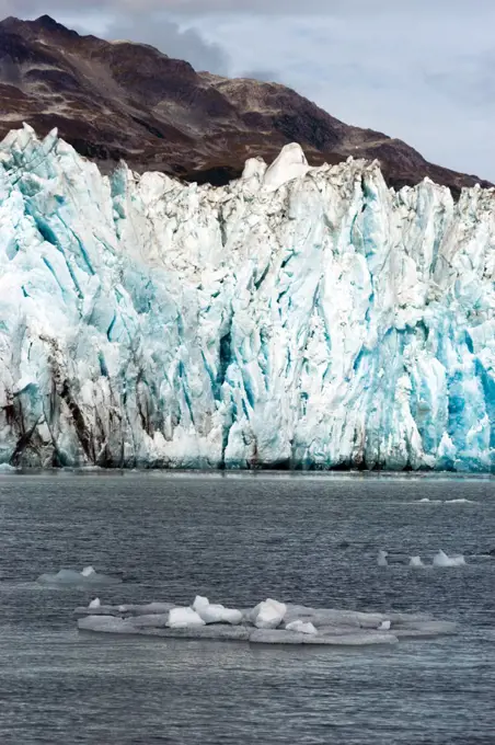 Small icebergs fill the bay in front of Aialik Glacier at Kenai Fjords National Park Alaska