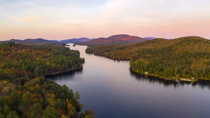 Fall color is more saturated at sunset near Long Lake Adirondack Park Mountains