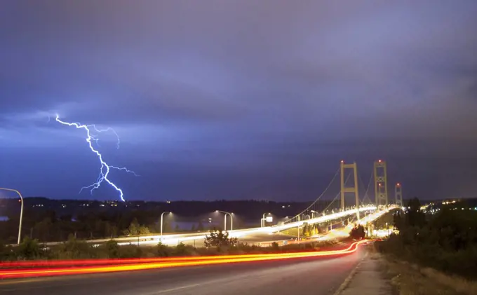 Highway 16 travels across the Narrows Bridge in Washington State