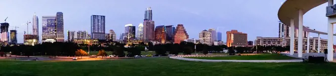 Beauitful dusk hits the city skyline downtown in the capital city of Texas