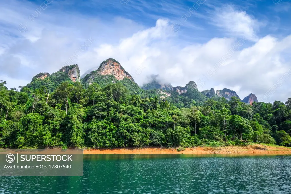 Cheow Lan Lake limestone cliffs, Khao Sok National Park, Thailand