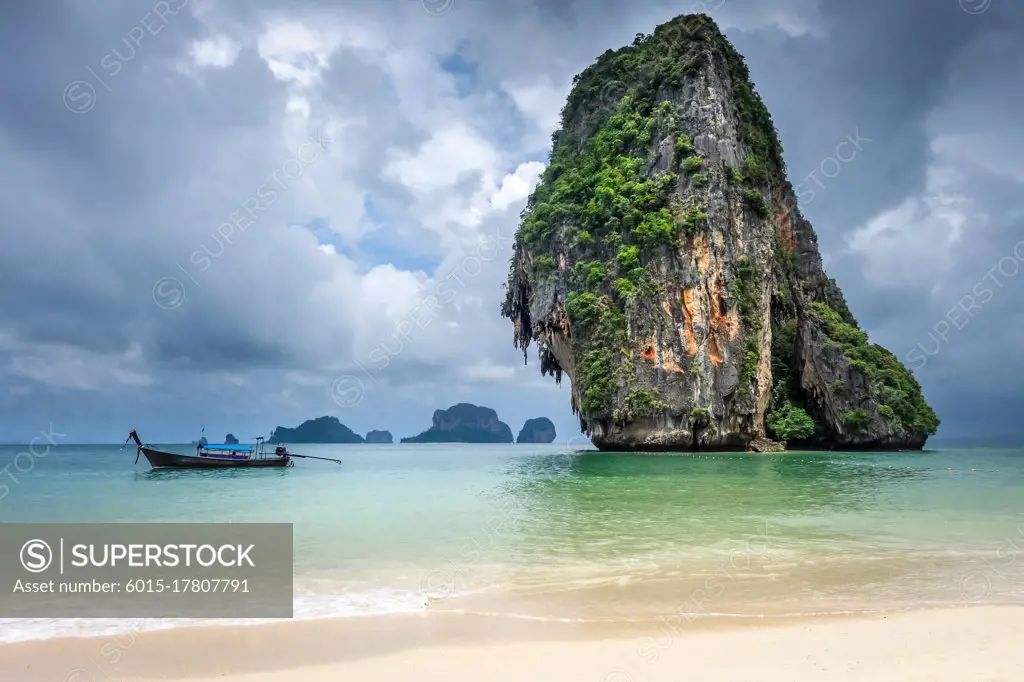 Long tail boat on Phra Nang Beach in Krabi, Thailand